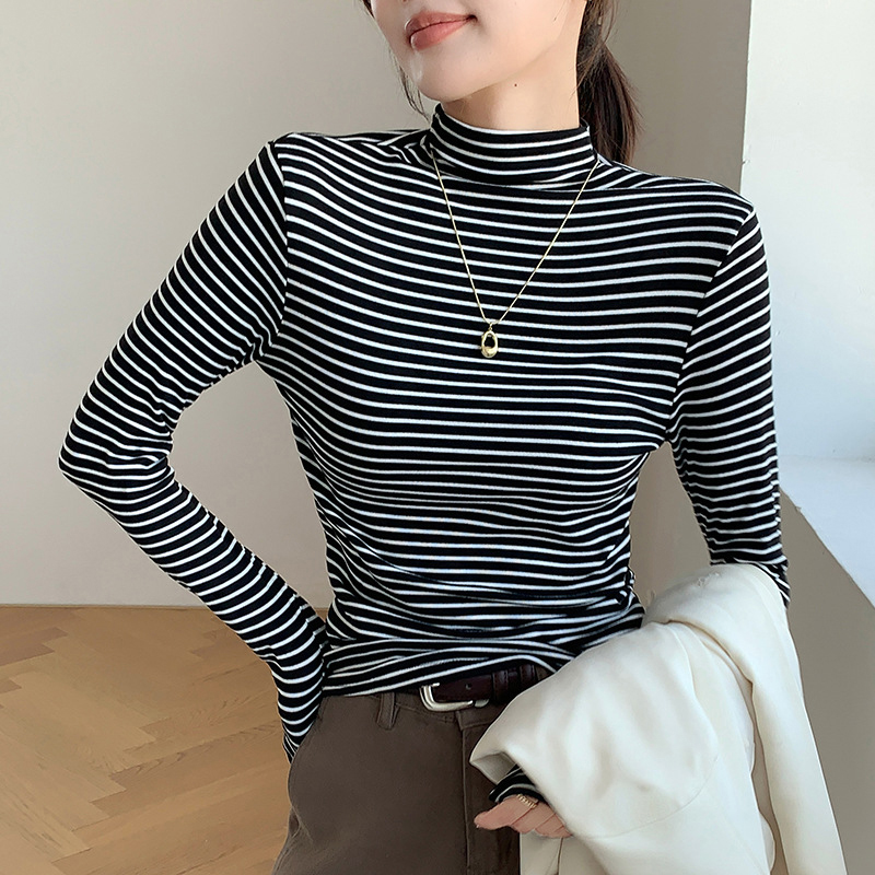 Base Layer Top - Klasik Çizgili Kadın Balıkçı Yaka Üst,